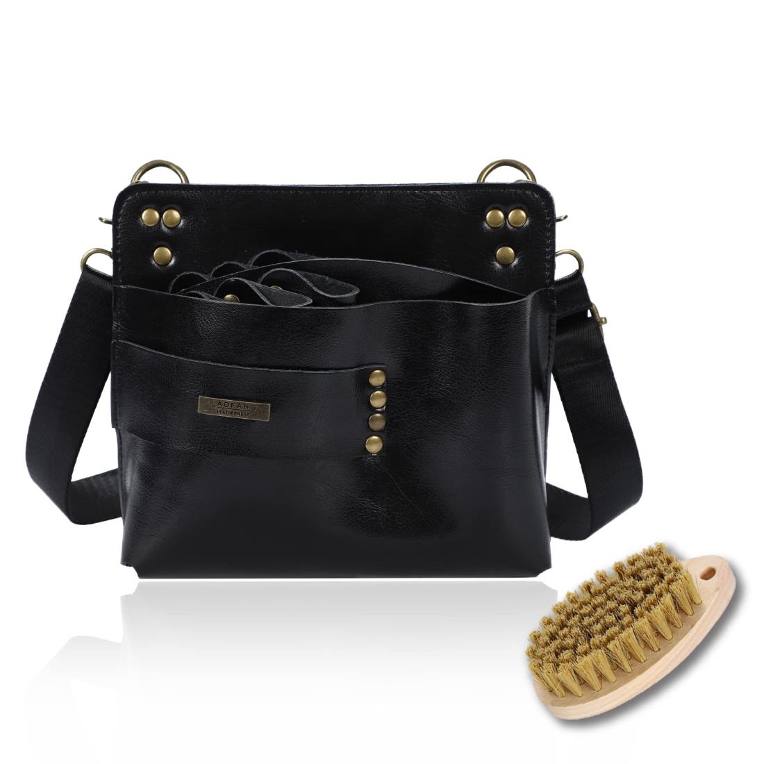 KONGPEN シザーケース 本革 ハサミ7丁 ブラシ・説明書付き 美容師 フロー リスト トリマー (ブラック)