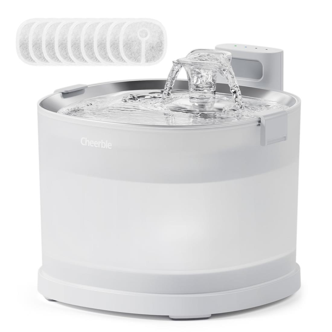 Cheerble 猫自動給水器 水飲み器 ポンプレス磁力給水 コードレス 100%漏電なし スマートセンサー感知 楽々洗浄 組み立て簡単 2つの給水モード 大容量2L 静音 フィルター付き (E1+ 猫給水器&フィルター 9枚)