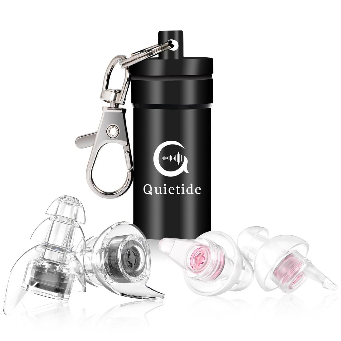 ライブ用耳栓 Quietide 耳栓 ライブ イヤープロテクター 聴覚障害予防 コンサートやフェス、クラブなどで大音量の音楽を楽しむ方向け 水洗い可能 繰り返し使用可能 携帯ケース付き 日本語説明書付 Q6 ブラック＆ピンク カップルお揃い 親子お揃い