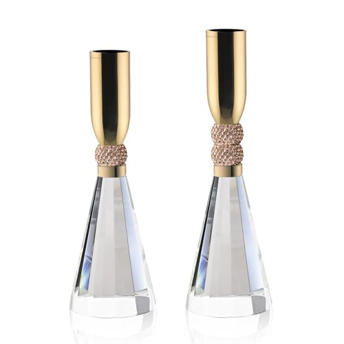 idyllictime キャンドルホルダー K9 クリスタル ヘビーベース テーブルデコレーション デコレーション クリスマス パーティー ウェディング ハロウィン 2個セット (ゴールド)