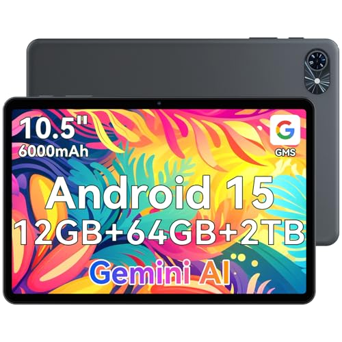 【2025新登場 AI タブレット 10インチ Wi-Fiモデル】Android 15 タブレット T80 12GB+64GB+2TB拡張、薄型軽量、GMS認証、6000mAh Type-C充電 1280*800 Incell IPS画面 2.4G＆5G WiFi/Bluetooth5.0 GMS認証/無線投影/画面分割/日本語説明書