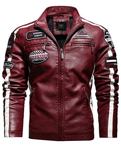 [D.IIZOO] 立ちネックレザージャケット メンズ ブルゾン 革ジャン バイク ライダースジャケット 合皮ジ..