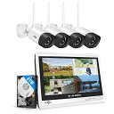 【双方向の音声・3TB HDD内蔵 】防犯カメラ ワイヤレスHiseeu 12インチLCD液晶モニタ一体型NVR 1920P 500万画素ワイヤレスカメラ4台セット 10チャンネルまで増設可 遠隔監視 防水等級ip66 AI動体検知 屋内/屋外 セキュリティ 防犯カメラ