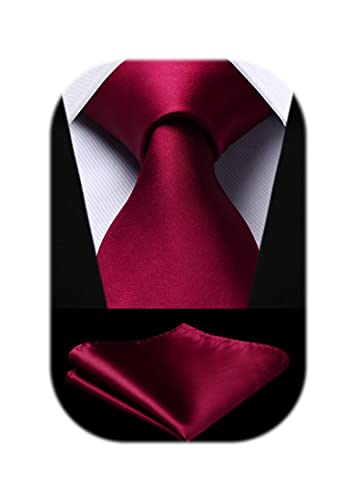 [HISDERN] 結婚式 赤 ネクタイ チーフ セット メンズ 無地 シルク ブランド 高級 ビジネス フォーマル 入学式 卒業式 礼服用 紳士 プレゼント HL-01