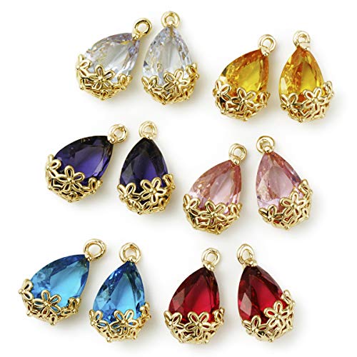 ラインストーン しずく チャーム ガラスストーン カン付き 花座 ペンダント ピアス アクセサリー パー..