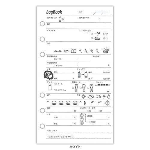 スペアログ ログブック ダイビング ログ レフィル 6穴 ログブックバインダー 軽量 コンパクト スキュー..