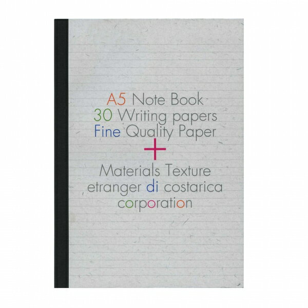 シンプルなA5サイズの罫線ノート。うすいグレーの6ミリ罫線、60ページです。サイズ：縦=210mm　横=149mm　厚さ=5mm表紙仕様：左開き、ソフトカバー、紙製表紙の着脱：不可商品色傾向：白 用紙色：白表紙パターン：タイポグラフィー商品番号30613商品名A5ノート【ケイ】JAN4989225014305メーカーetranger di costarica／エトランジェ・ディ・コスタリカメーカー品番NB-23-01