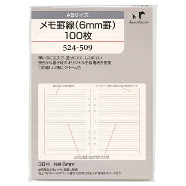 A5サイズ メモ罫線(6mm罫)100枚 524-509 システム手帳リフィル 524-509【あす楽対応】