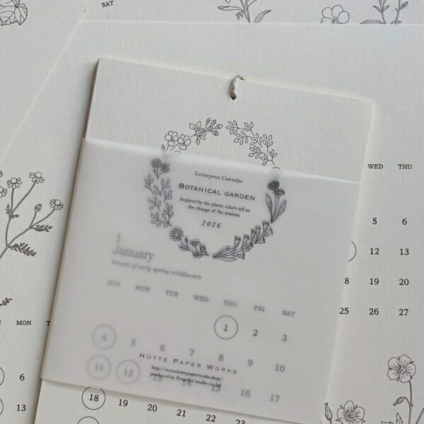 2026年 レタープレスカレンダー 壁掛け 日曜始まり活版印刷