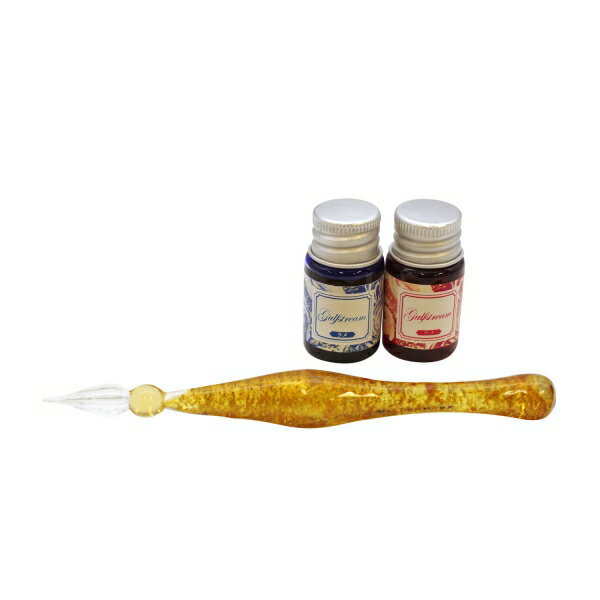 ガラスペン&ラメインク ミニボトル セット【イエロー】おしゃれ