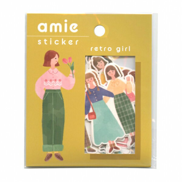 楽天文具・文房具のKDM 楽天市場支店Amie sticker/アミ ステッカー 【retro girl】かわいい フレークシール