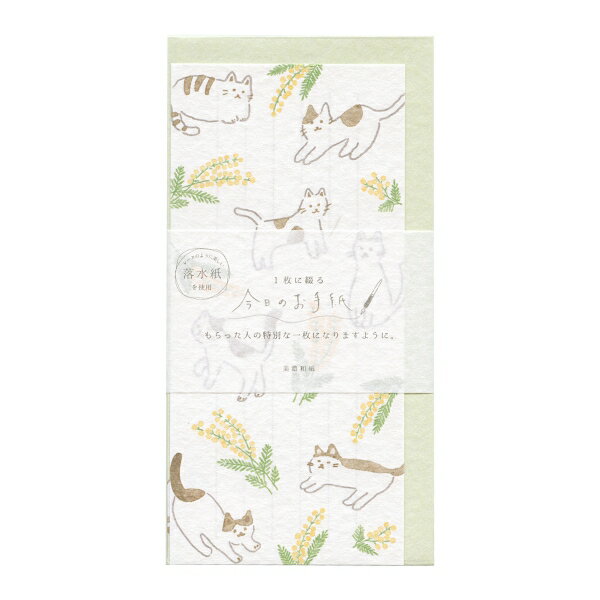 今日のお手紙 一筆箋 美濃和紙【 ねことミモザ】日本製