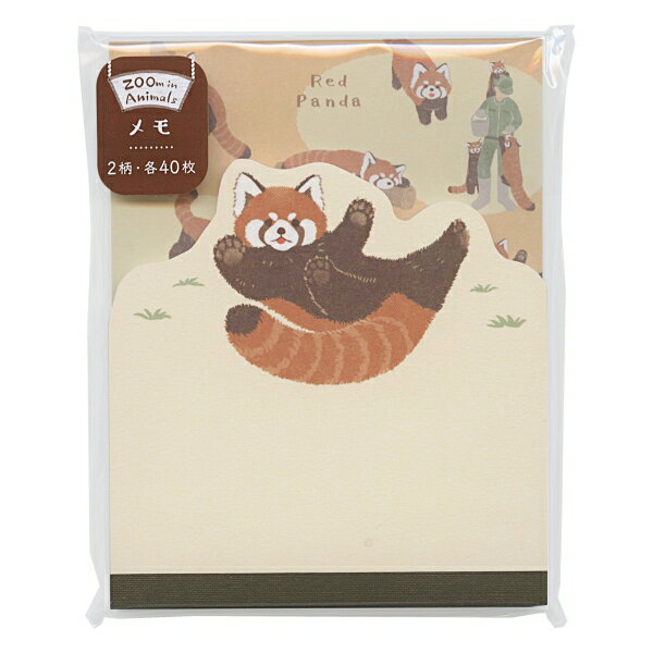 とある動物園で暮らす個性豊かな動物たちに注目したシリーズ「ZOOm in Animals」の2柄アソートメモです。1柄目は動物の形のダイカット仕様。2柄目の総柄デザインは裏面に筆記して使用できます。日々のちょっとしたメモやメッセージにおすすめです。仕様・2柄アソート80枚入サイズ：縦=110mm　横=85mm　厚さ=10mm表紙仕様：縦開き商品色傾向：オレンジ イラスト表紙パターン：レッサーパンダ商品番号164693商品名ズームインアニマル メモ【レッサーパンダ】かわいい 動物JAN4905260794064メーカーエヌビー社メーカー品番5422206色違い・柄違いの商品⇒ 色違い・柄違いの商品をすべて確認する【エヌビー社】ズームインアニマル シリーズを確認する600000024658: 200000004717: