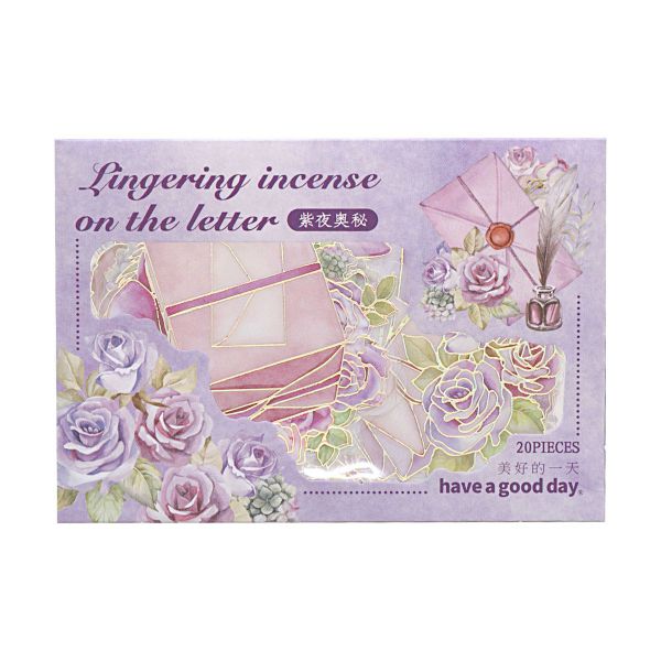 フレークシール Flowers&レターシリーズ 【パープル】 箔押し加工(3)