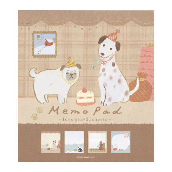 冬を楽しく過ごすかわいらしい動物たちを描いた柄のメモパッドです。たっぷり100枚綴りで気軽に使えます。4柄×各25枚 計100枚綴りサイズ：縦=90mm　横=80mm　厚さ=10mm表紙仕様：縦開き、ソフトカバー、紙製商品色傾向：ベージュ イラスト表紙パターン：イヌ商品番号171385商品名メモパッド 冬柄【雪景色とわんこ】かわいいJAN4952270325580メーカー古川紙工メーカー品番LM361色違い・柄違いの商品⇒ 色違い・柄違いの商品をすべて確認する【古川紙工】紙物 冬柄 かわいいを確認する600000025968: 200000005295: