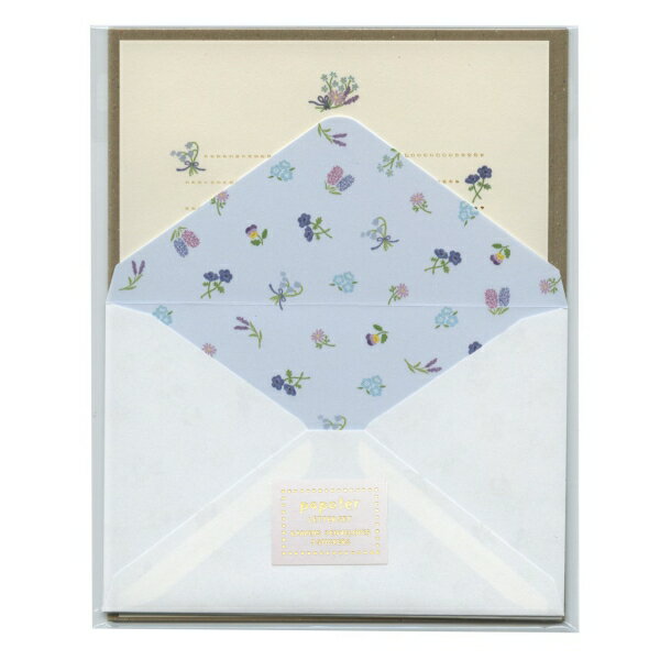 papoter/パポテ レターセット 【flower blue】定型内 手紙 便箋 封筒 かわいい