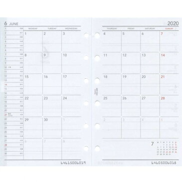 2020年版 ミニ6穴サイズ キーワード 月間&週間 システム手帳リフィル WPR2077【あす楽対応】