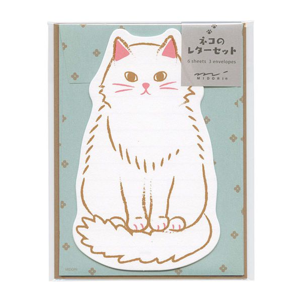 手描きタッチの動物が描かれたダイカットのレターセットです。動物の形に抜かれた便箋と、動物に合わせた優しいパターンの封筒のセットです。便箋はほどよい文章量が書ける小ぶりなサイズで、ちょっとしたお礼やお手紙など日常の中で気軽に使えます。・便箋/H118~145×W88~106mm：6枚・封筒/H150×W110mm：3枚サイズ：縦=155mm　横=125mm　厚さ=5mm商品色傾向：緑 イラスト表紙パターン：ネコ商品番号151921商品名動物 ダイカット レターセット【ネコ柄】かわいいJAN4902805869249メーカーミドリ/デザインフィルメーカー品番86924006色違い・柄違いの商品⇒ 色違い・柄違いの商品をすべて確認する【ミドリ】動物 ダイカット レターセットを確認する600000022150: 200000003614: