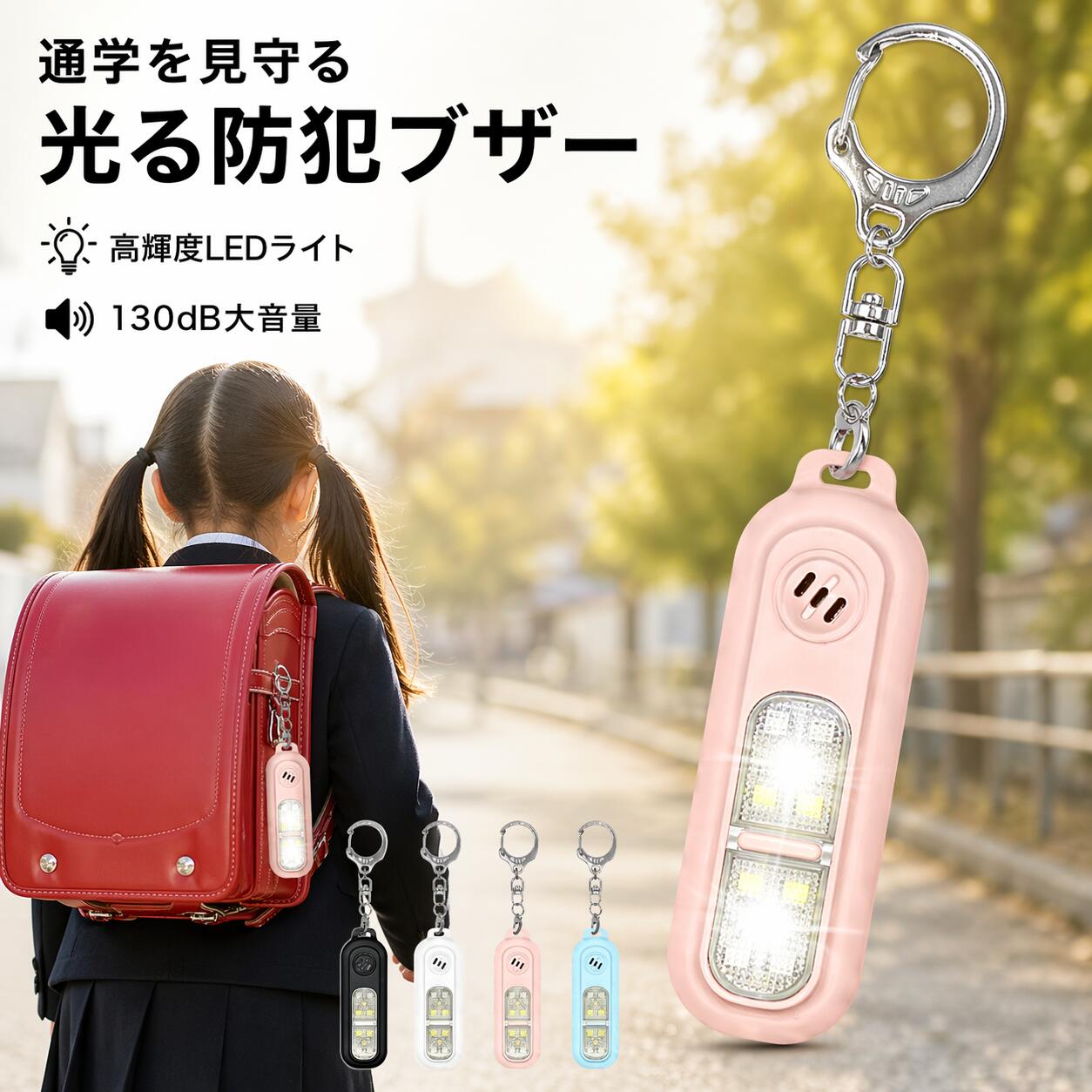 【30％OFFクーポン】防犯ブザー 防犯アラーム 130db 大音量 LEDライト ランニング ライト クリップ式 ウォーキング ライト USB充電式 SOS緊急ブザー 警告ライト ライト点滅 交通 安全グッズ 多機能 ランドセル キーホルダー 子供 女性 老人 防災 通学 夜道 入学祝い