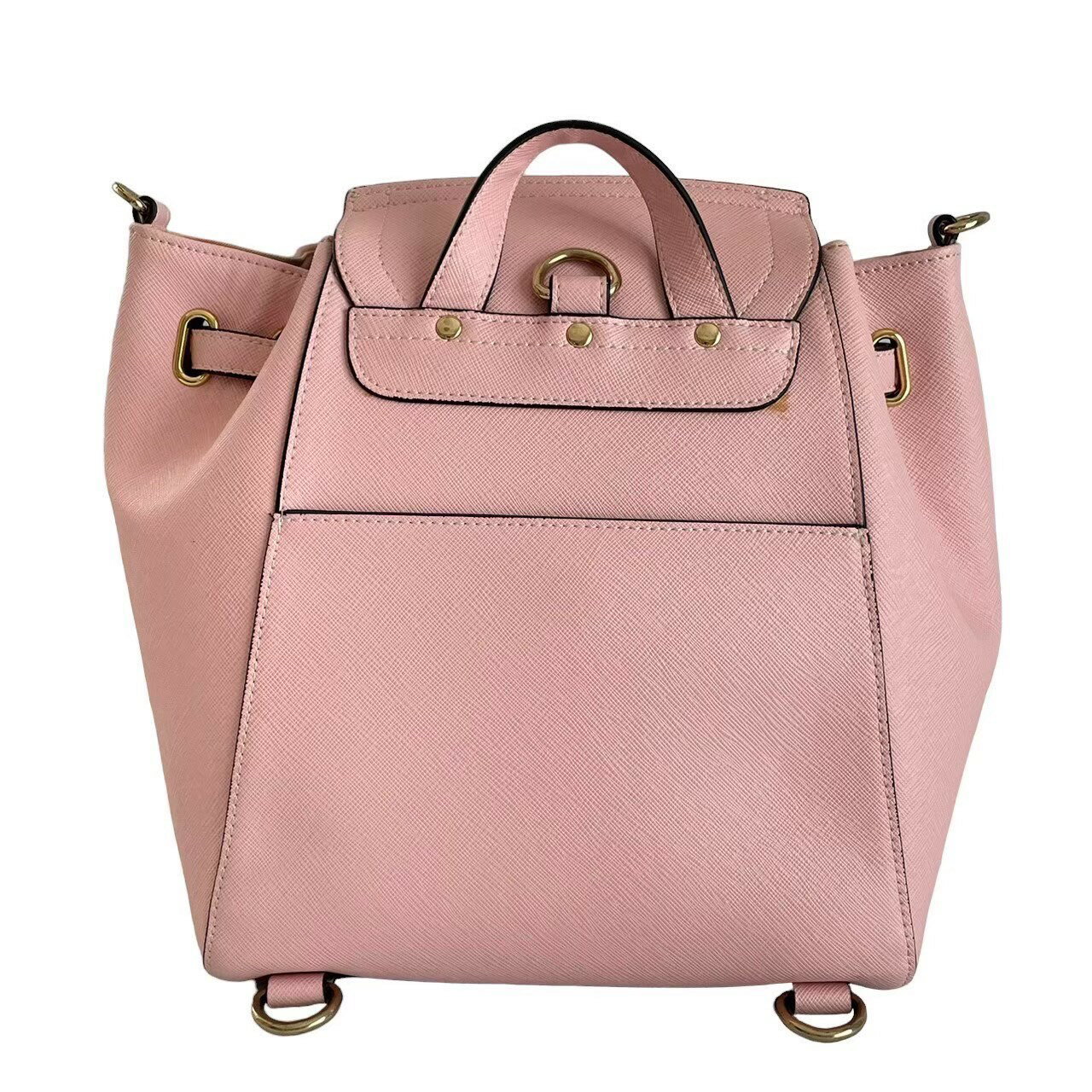 「中古」Samantha Thavasa サマンサタバサ リュック バックショルダー バックパック ショルダーバッグ レザー ピンク ロゴ ゴールド 金属 2WAYレディース