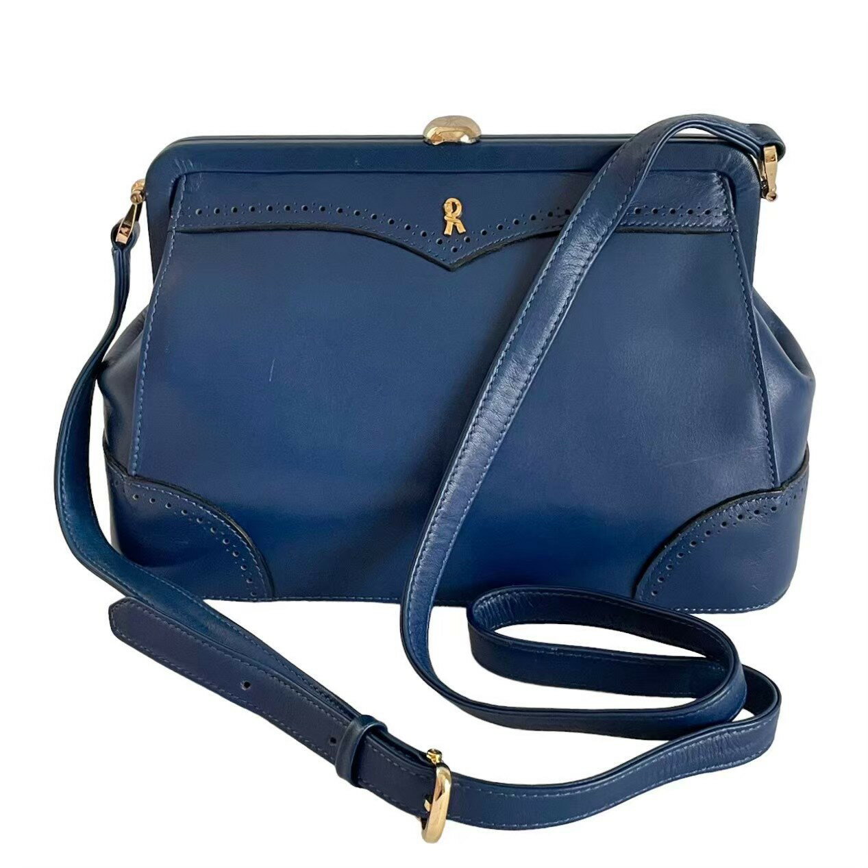 ロベルタディカメリーノ ベロア ハンドバッグ ロゴ ブルー オールドロベルタ ☆ ヴィンテージ メリディアーナ ベロア トート