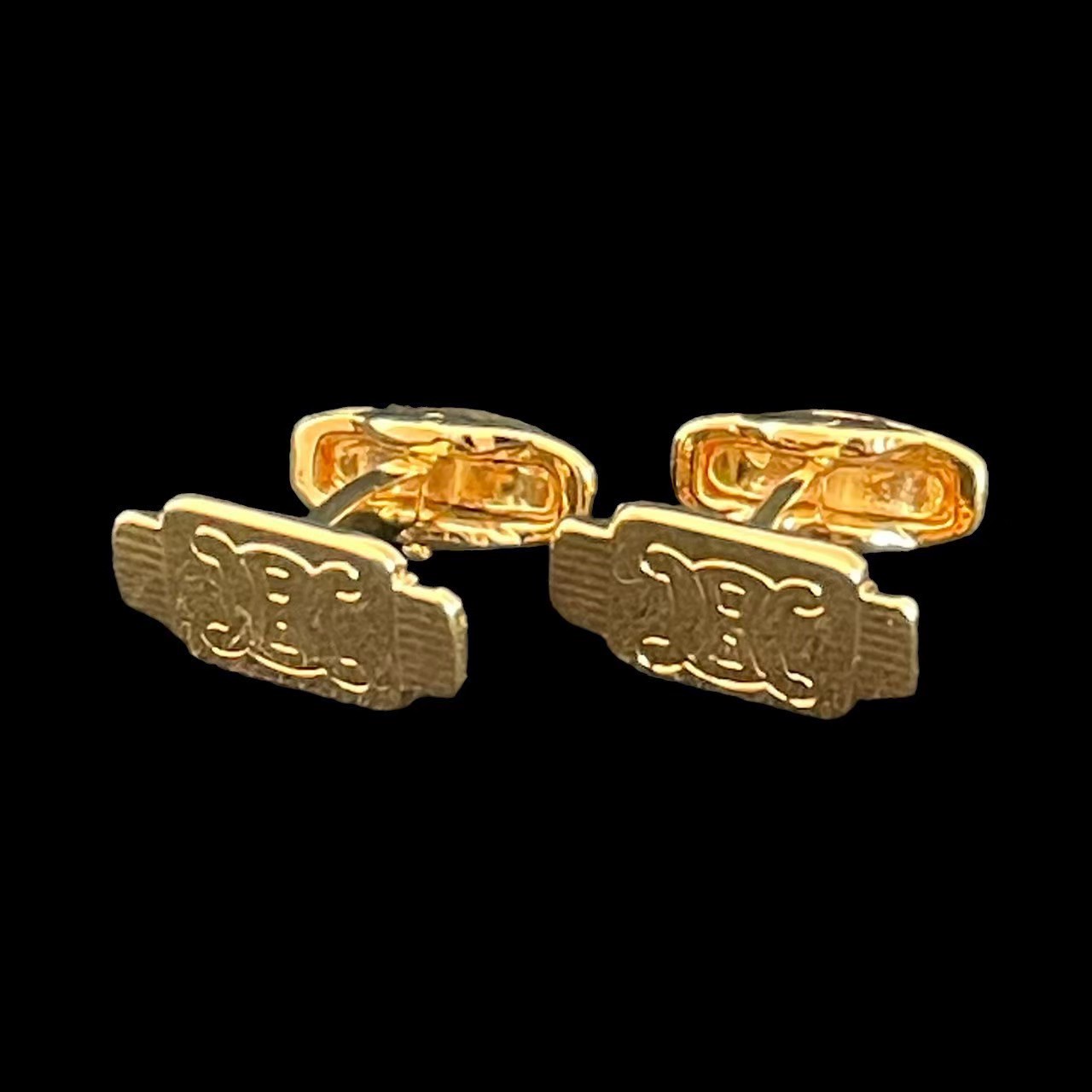 「中古」CELINE セリーヌ カフス カフスボタン カフリンクス　マカダム ロゴ ゴールド【重量　約8.9g】..