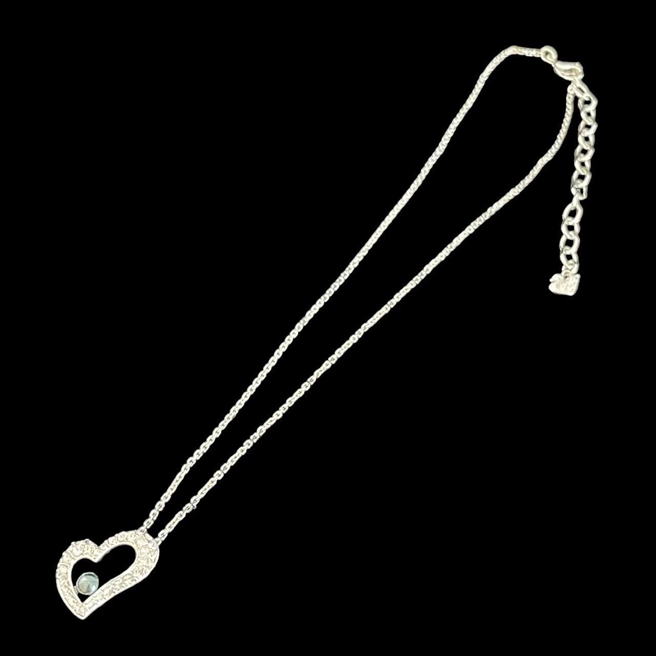 「中古」SWAROVSKI スワロフスキー ネックレス ペンダント ハート ストーン ブラックパール シルバー チェーン 美品 レディース