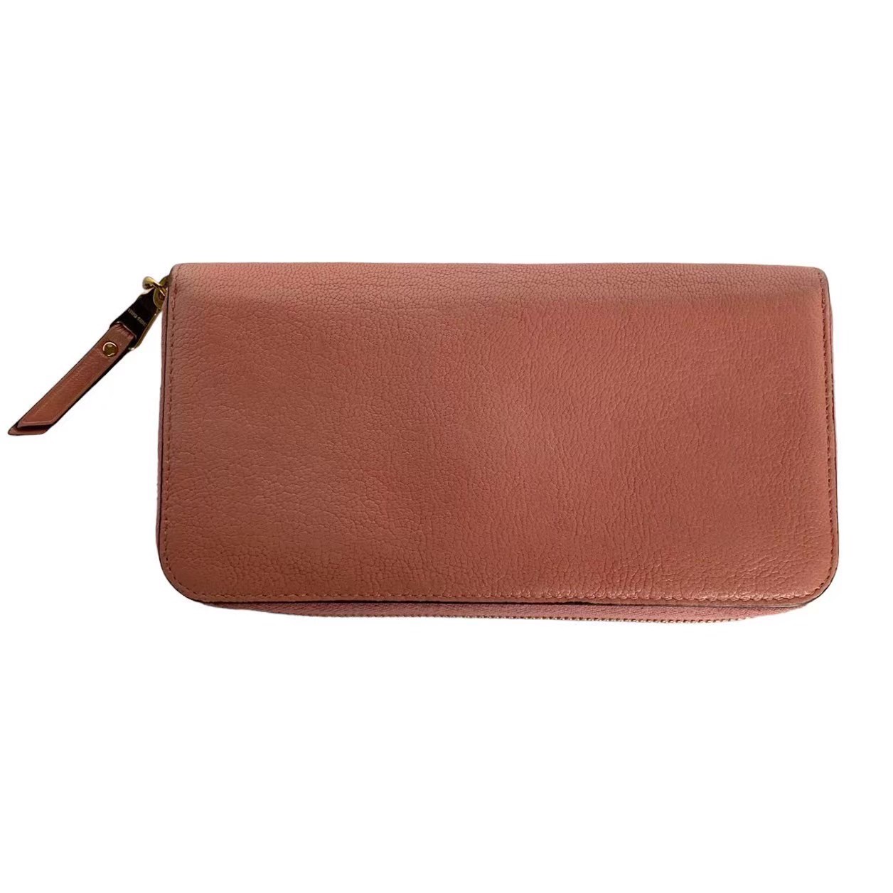 「中古」miumiu ミュウミュウ 長財布 財布 ウォレット ラウンドファスナー レザー ロゴピンク ゴールド 金具 ガーリー ハイブランド レディース