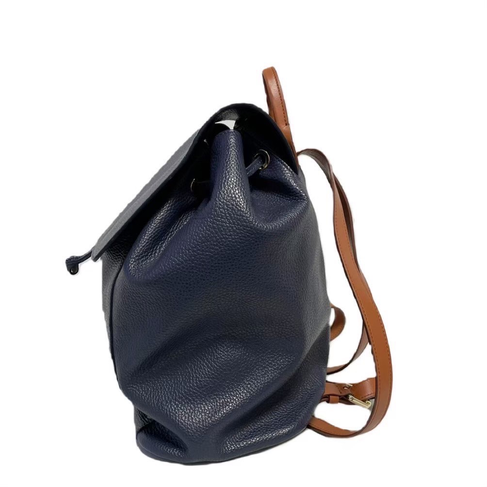 ［中古］BORBONESE ボルボネーゼ　リュック　バックパック　レザー　ネイビー　レディース　ブラウン　良品　メンズ