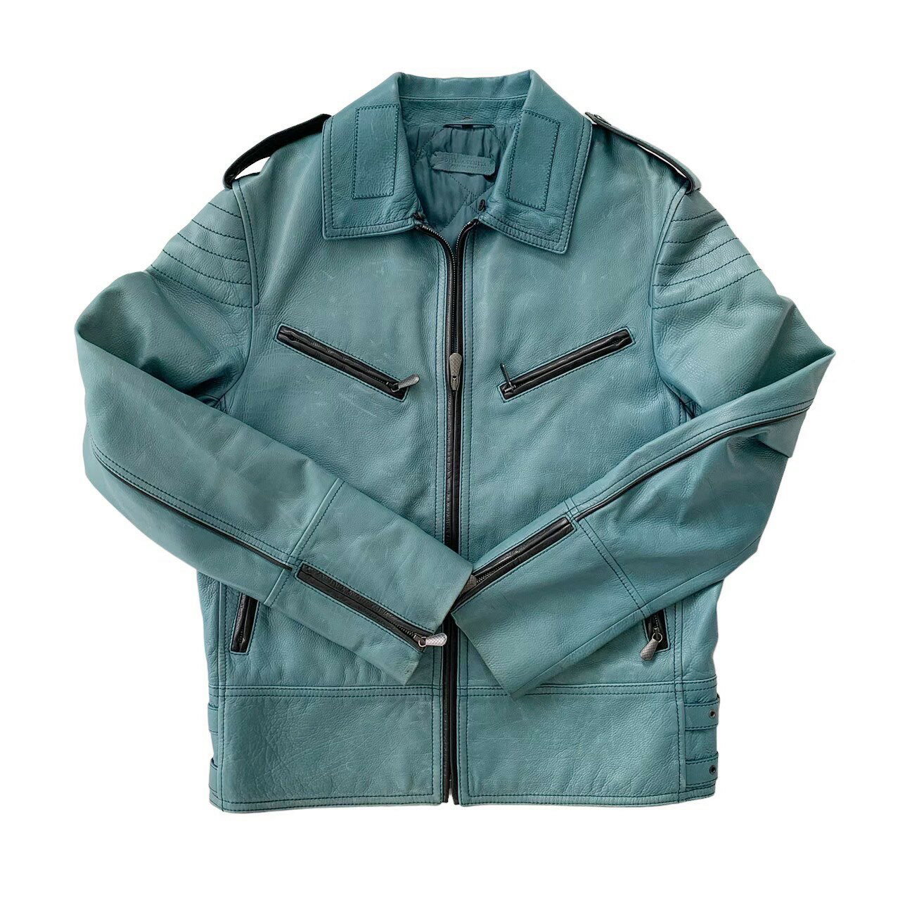 Rakuten - [中古]BOTTEGA VENETA ボッテガヴェネタ 538234 VEWW1 レザーライダースジャケット サイズ50 メンズM〜L相当 ブルーグリーン 牛革