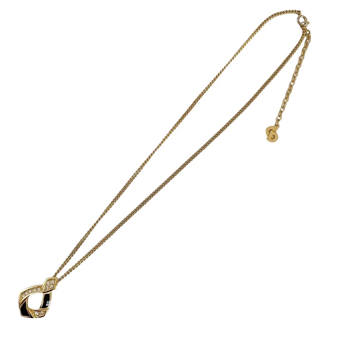 ［中古］Christian Dior ディオール ネックレス ペンダント アクセサリー 小物 ラインストーン ゴールド ブラック　セレブ　ハイブランド　高級　レディース