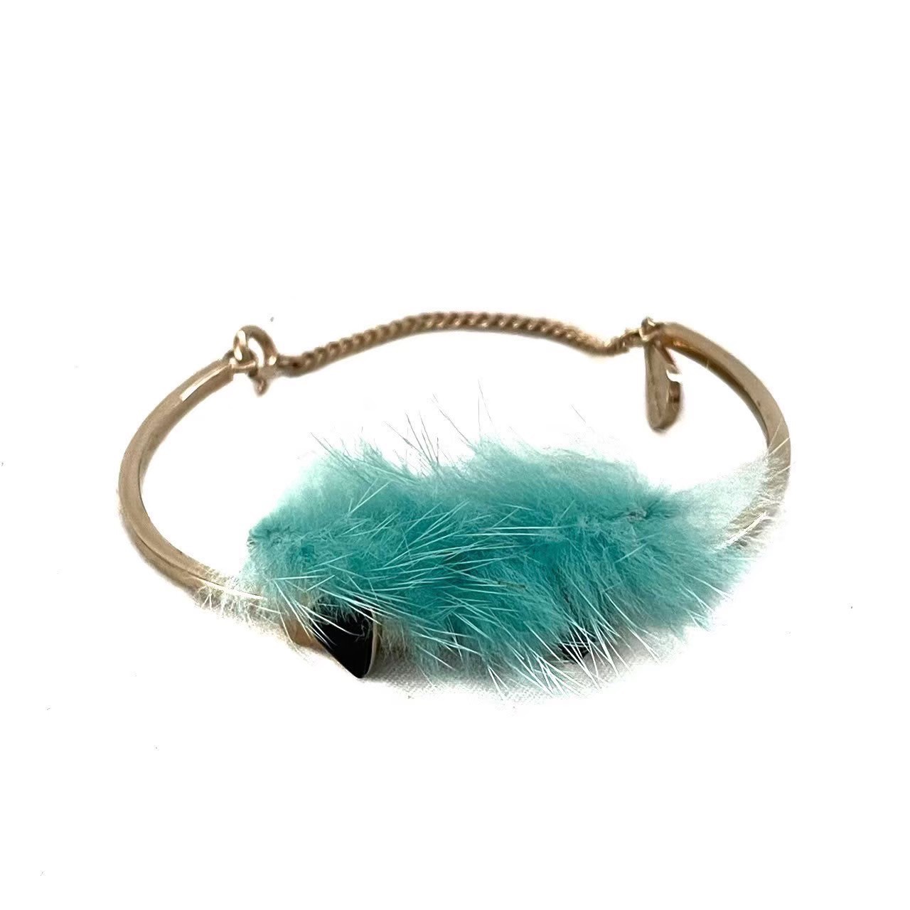 ［中古］FENDI フェンディ モンスター ブレスレット バングル アクセサリー ファー 小物 ロゴ ゴールド グリーン系