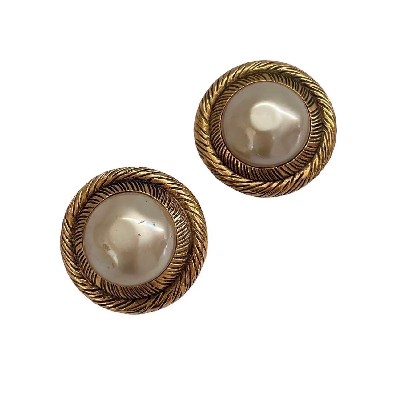 ［中古］CHANEL シャネル イヤリング ヴィンテージ パール ゴールド ホワイト アクセサリー 小物 レディース