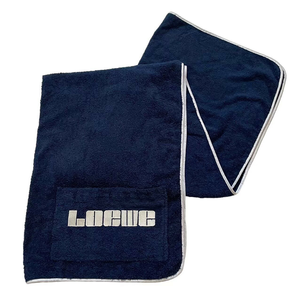 「中古」LOEWE ロエベ タオル ビーチタオル スイムタオル ロゴ ブルー ホワイト 刺繍 大判 ハイピング ポケット付き 夏 プール 海