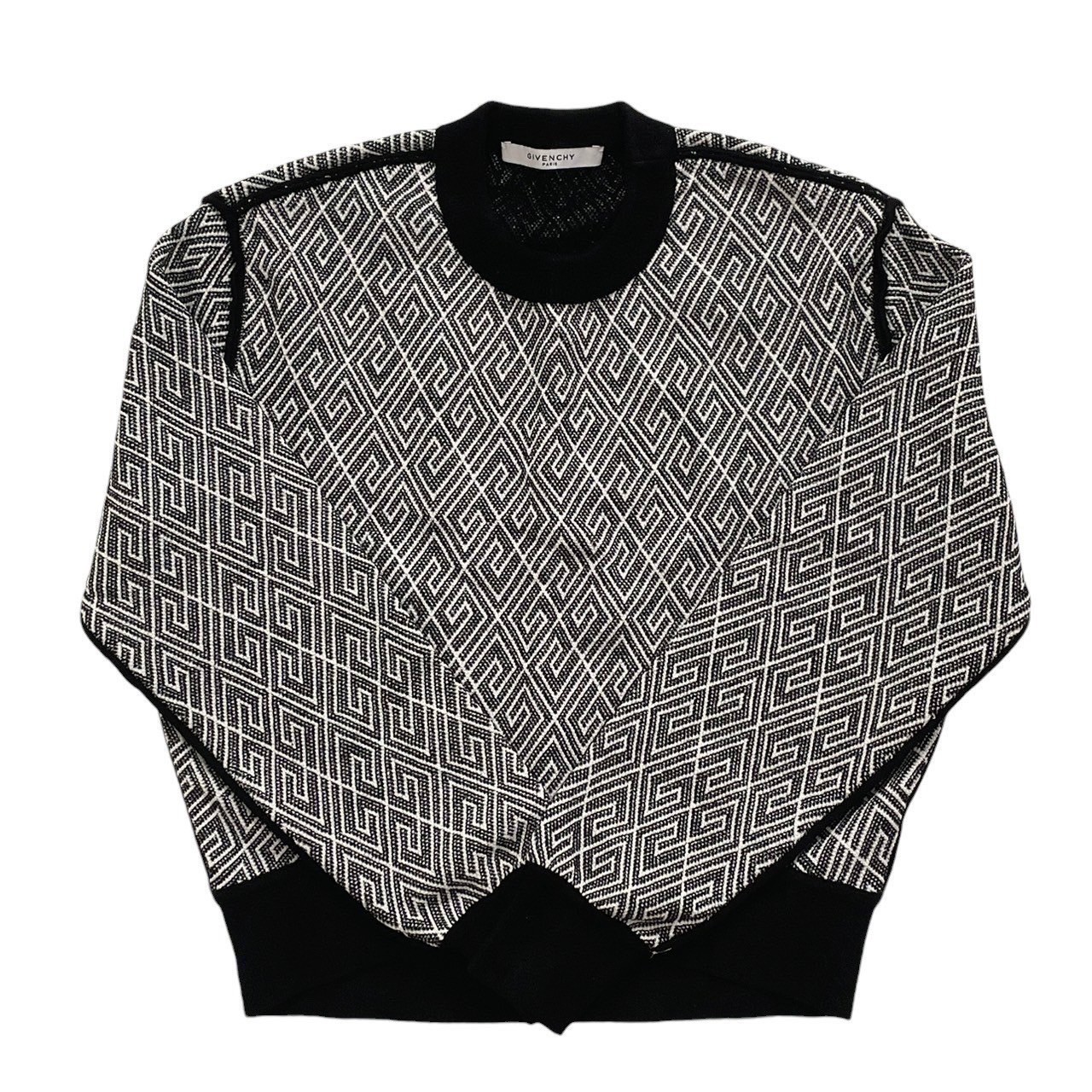 Rakuten - 「中古」GIVENCHY ジバンシー ニットセーター 黒 白 アパレル 服 長袖 ロゴ 総柄 綿 レーヨン ナイロン ポリウレタン Sサイズ レディース