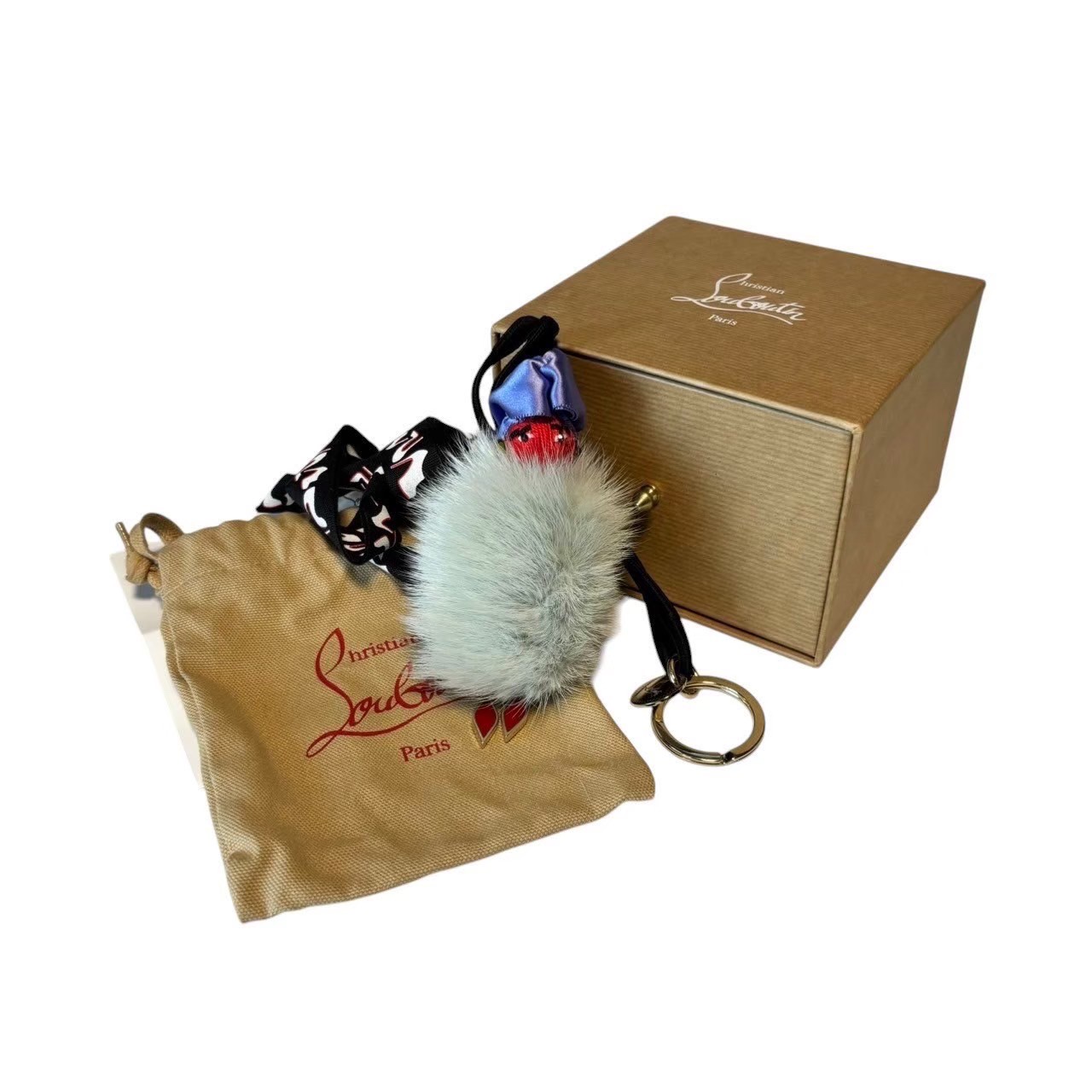 Rakuten - 「中古」Christian Louboutin クリスチャンルブタン チャーム キーリング ハイブランド ドール グレー パープル ゴールド ファー 小物 レディース