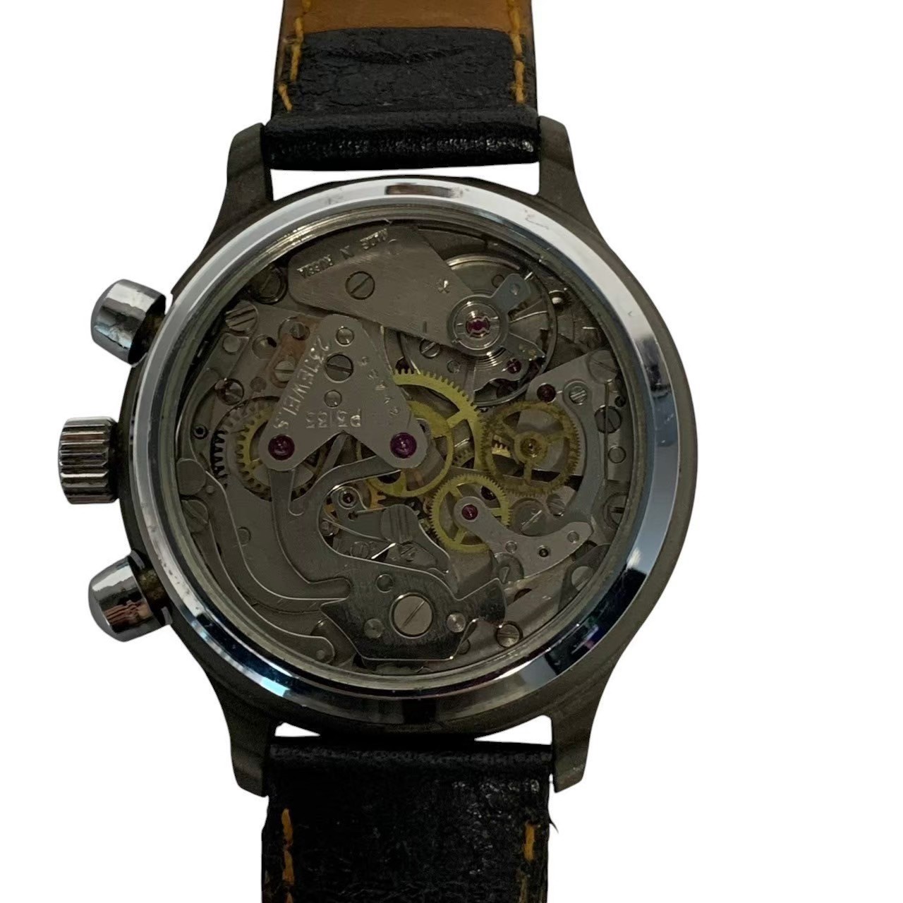 「中古」STURMANSKIE シュトゥルマンスキー 時計 腕時計 POLJOT クロノグラフ デイト 手巻き ブラック レザー 調節可 メンズ