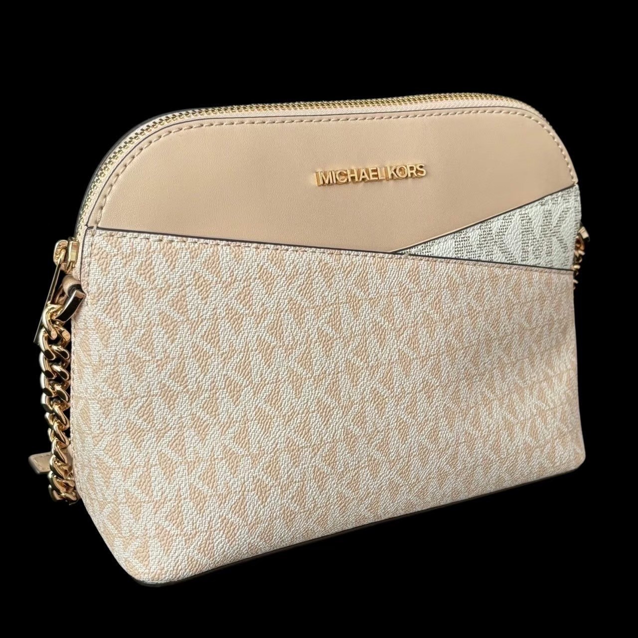 「中古」MICHAEL KORS マイケルコース 鞄 バッグ ショルダーバッグ クリーム系 白 クロスボディバッグ 肩掛け 斜め掛け 総柄 ロゴ柄 レディース