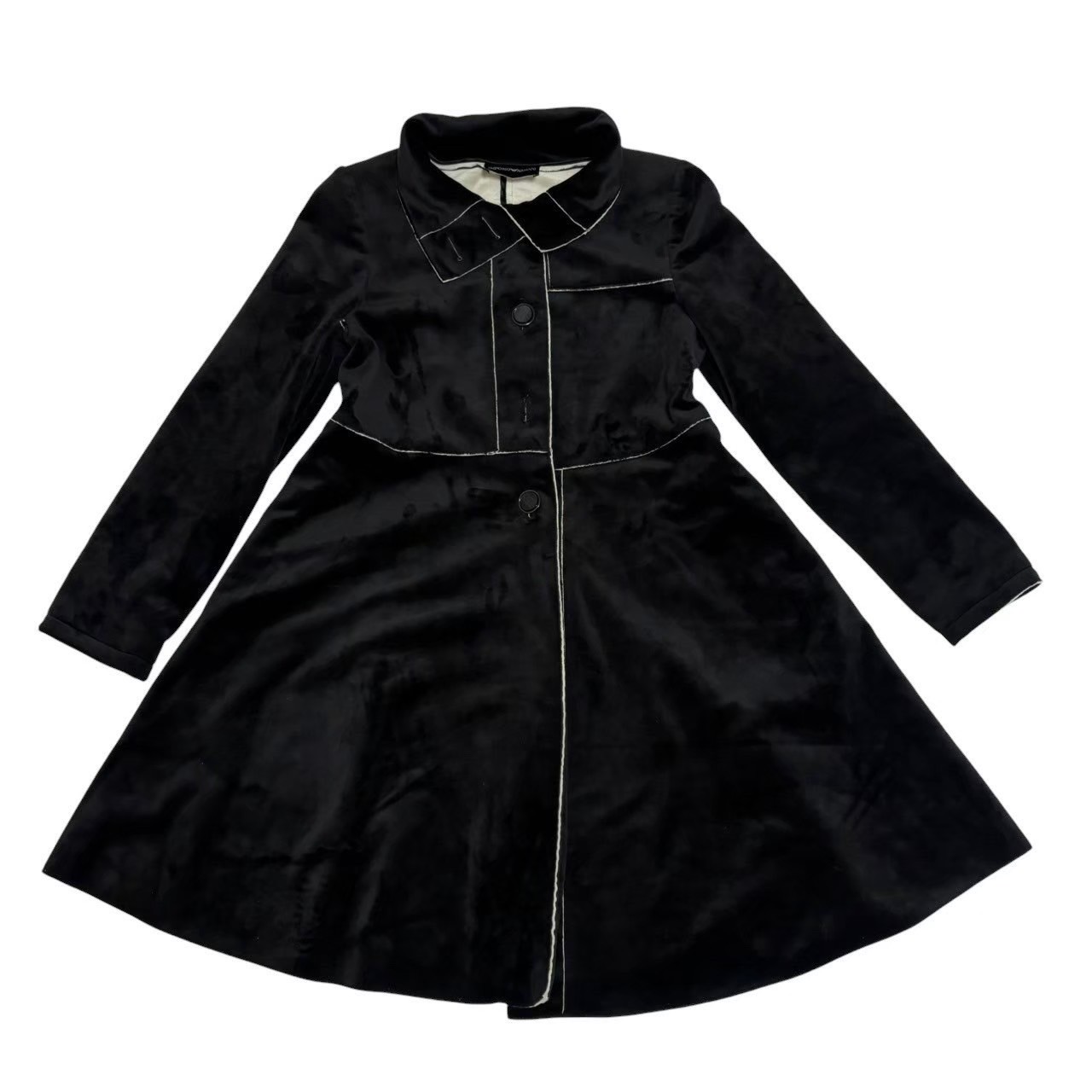 Rakuten - ［中古］EMPORIO ARMANI エンポリオアルマーニ フェイクムートンコート 黒 白 ロングコート 上着 アウター レディース サイズ1 Sサイズ