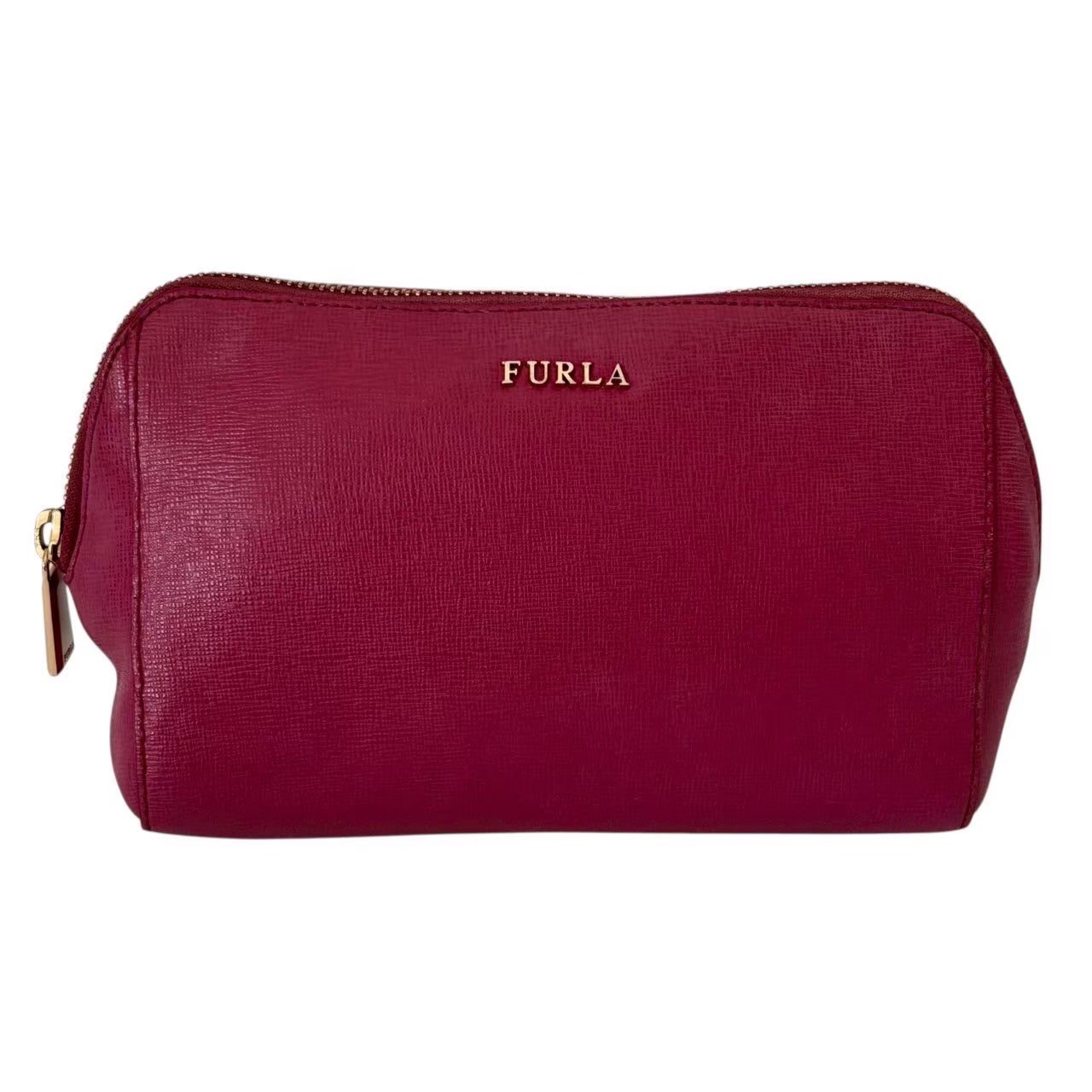 「中古」FURLA フルラ ポーチ 化粧ポーチ 小物入れ ブランド 小物 ピンク ゴールド 無地 シンプル レザー ロゴ ファスナー コスメ レディース keepclimbing-10000739 総合ブランドリユースClimb サンプル画像2