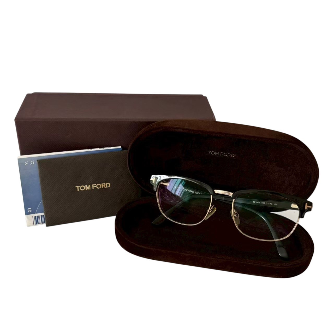 乐天商城 - ［中古］TOMFORD トムフォード メガネ ブラック ゴールド アイウェア サーモントブロー TF5458 001 定価56,000 ブランド 小物 ファッション アセテート 合金 ケース 箱 メンズ