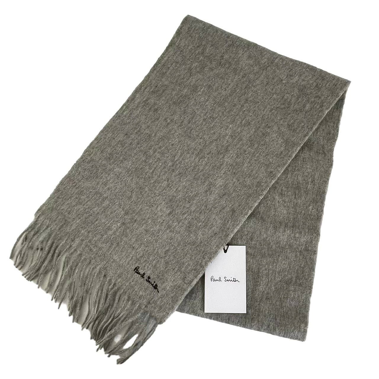 総合ブランドリユースClimbの［未使用］Paul Smith ポールスミス マフラー ファッション アパレル ブランド 小物 グレー シンプル フリンジ ウール 未使用 タグ付き ロゴ ワンポイント M1A-933D-AS04 メンズ レディース ユニセックス｜アングル2
