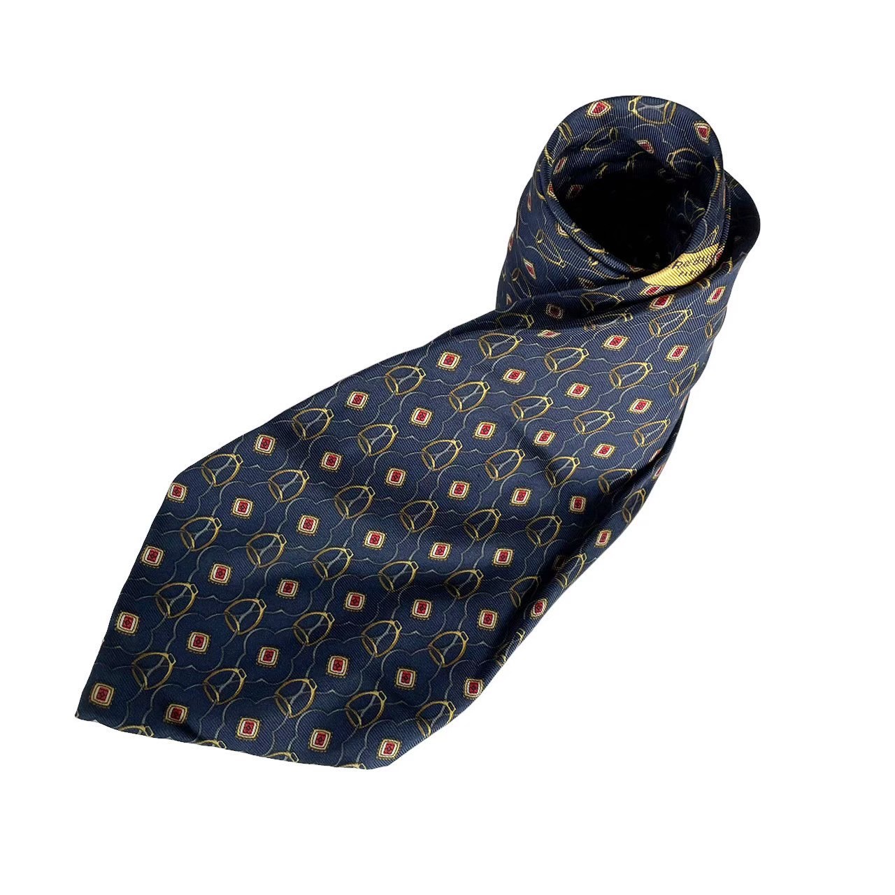 Pierre Balmain - 「中古」PIERRE BALMAIN ピエールバルマン ネクタイ スーツ小物 アパレル ファッション ネイビー 紺 レッド 赤 ゴールド 金 小紋柄 形 サラリーマン ビジネスマン スーツ 紳士 メンズ