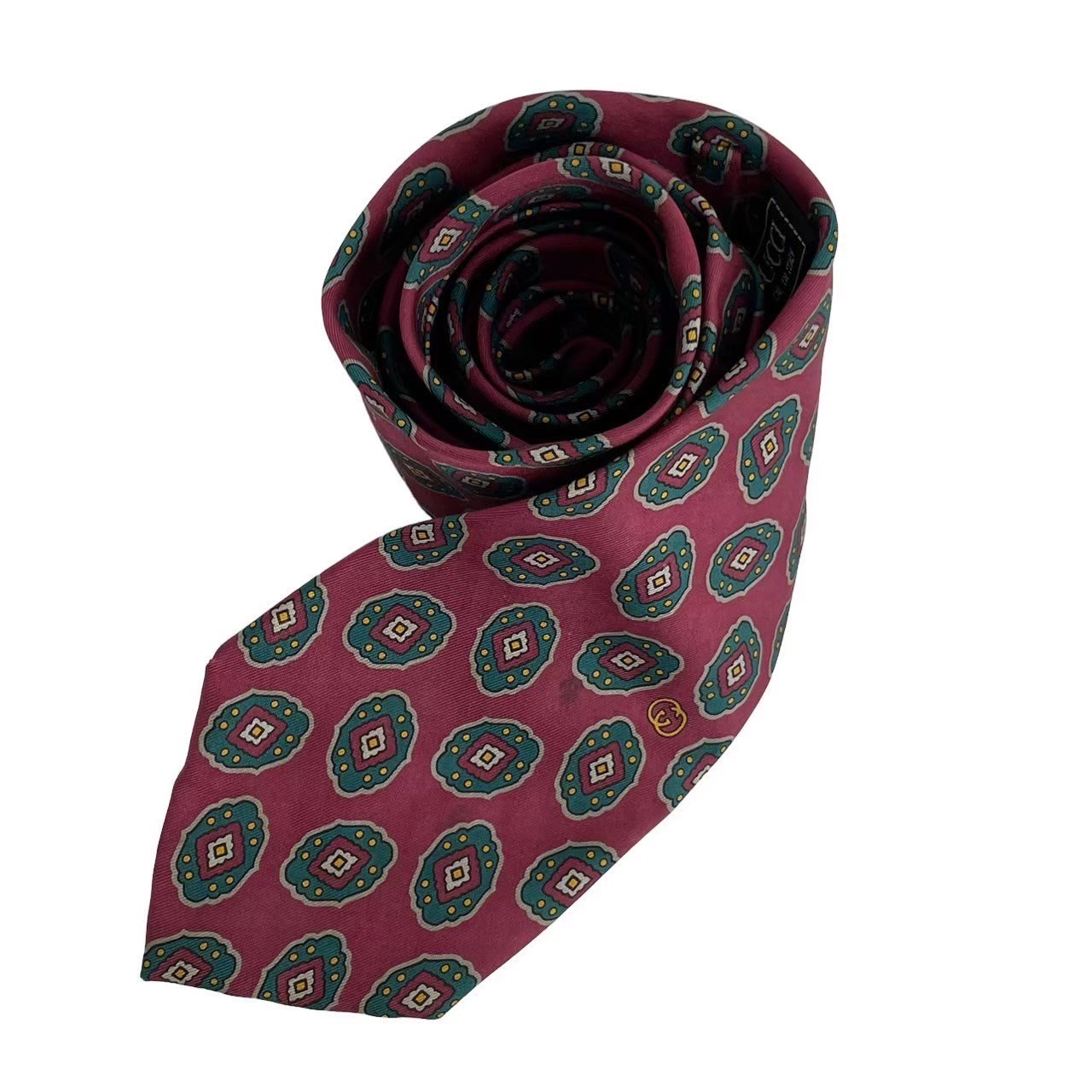 Rakuten - 「中古」GUCCI グッチ ネクタイ ブランド 小物 スーツ ファッション 赤 レッド ワイン エンジ 緑 グリーン 総柄 レトロ シルク イタリア製 ビジネスマン 紳士 メンズ