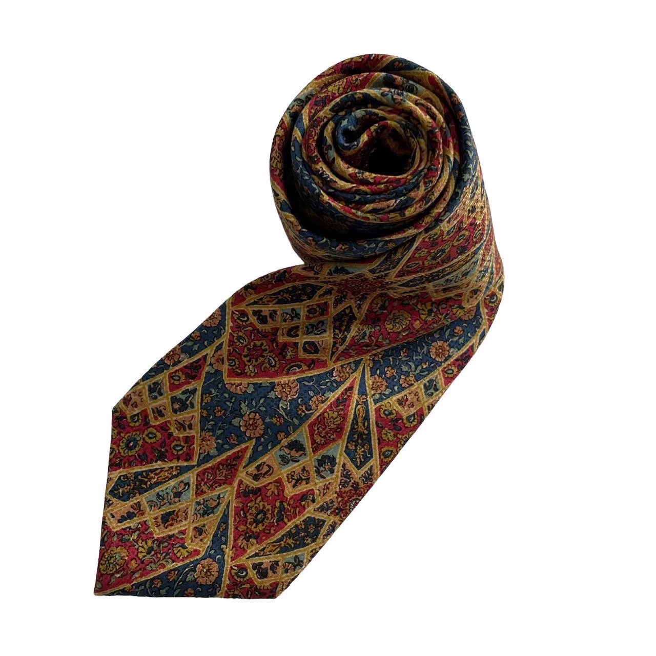 Rakuten - 「中古」LANVIN ランバン ネクタイ ブランド 小物 スーツ ファッション イエロー 黄色 レッド 赤 ブルー 青 花 総柄 シルク フランス製 個性的 目立つ ビジネス 紳士 メンズ