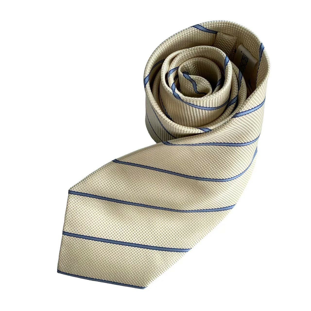 Rakuten - 「中古」Gianni Rosabi ジャンニ・ロサビ ネクタイ ブランド 小物 スーツ ファッション クリーム色 イエロー 水色 ブルー 斜め ストライプ 斜線 ライン シンプル 定番 シルク 紳士 メンズ