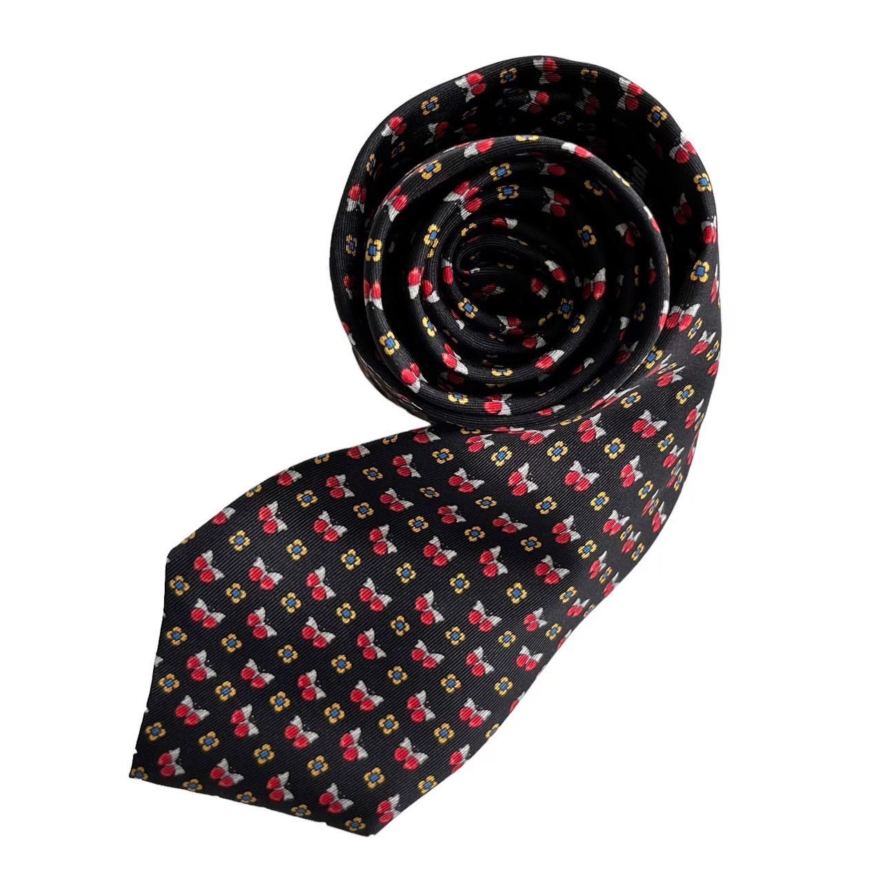 「中古」borsalini ボルサリーノ ネクタイ ブランド 小物 スーツ ファッション 黒 ブラック 赤 レッド 黄 イエロー 青 ブルー 蝶 花 総柄 小紋柄 可愛い イタリア製 シルク 紳士 メンズ