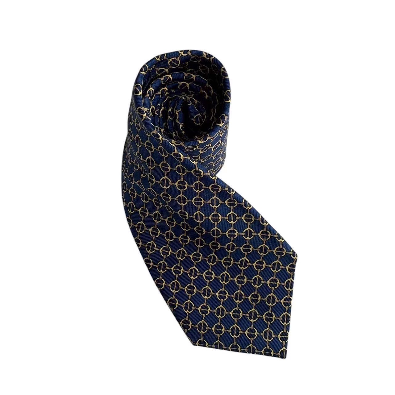 Other - 「中古」HERMES エルメス ネクタイ ブランド 小物 ハイブランド スーツ ファッション ネイビー 紺 イエロー 黄庵 シルク 絹 フランス製 チェーン 総柄 ビジネス 紳士 メンズ