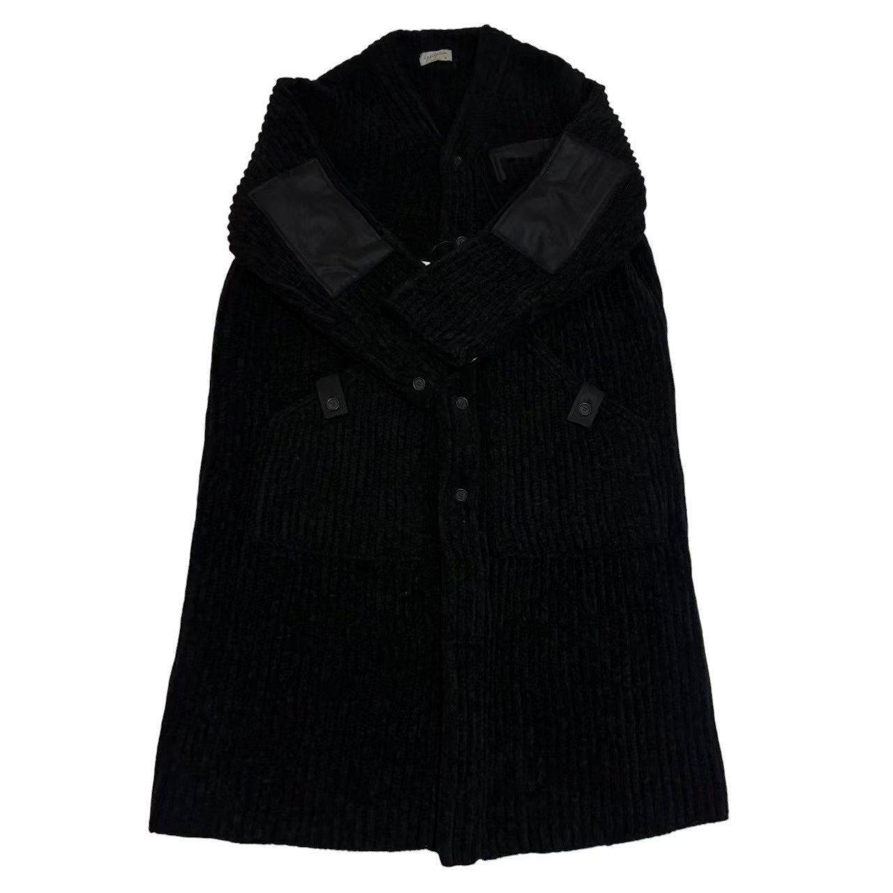 乐天商城 - 「未使用」YOHJI YAMAMOTO ヤマモトヨウジ コート アパレル ファッション アウター ノーカラー 黒 ブラック 無地 ニット ロングコート サイズ表記なし Lサイズ相当 タグ付き メンズ
