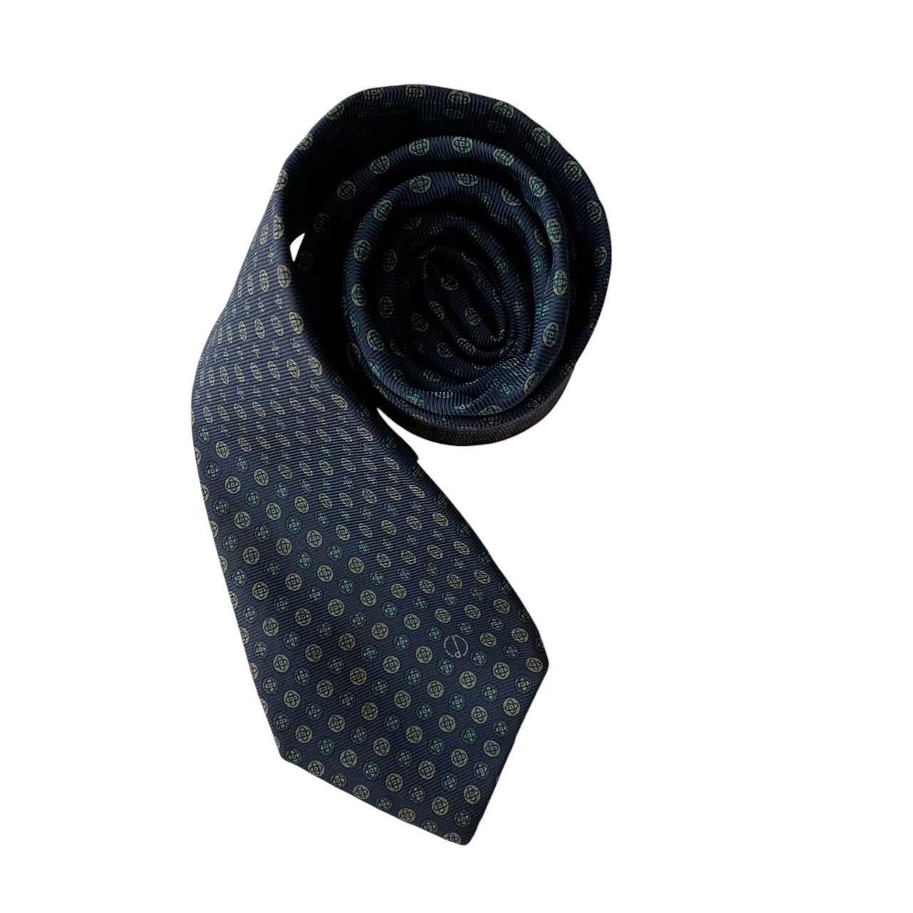 DUNHILL - ［中古］dunhill ダンヒル ネクタイ ブランド 小物 スーツ ファッション ネイビー 紺 グリーン 緑 ドット 水玉 花 丸 総柄 小紋柄 ビジネス かっこいい おしゃれ 紳士 メンズ